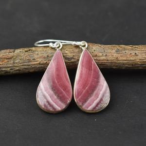 Boucles d'oreilles en argent faites à la main, style bohème, bijoux en argent sterling 925, pierre précieuse rhodochrosite, boucles d'oreilles tendance, bijoux pour femmes, cadeau - Product Image 4