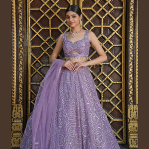 ชุดเลเฮนกาโชลีงานปักเลื่อมหนักสไตล์อินเดีย ผ้าเน็ตแบบดั้งเดิม สำหรับเพื่อนเจ้าสาวในงานแต่งงานและงานปาร์ตี้ ขายส่ง - Product Image 3