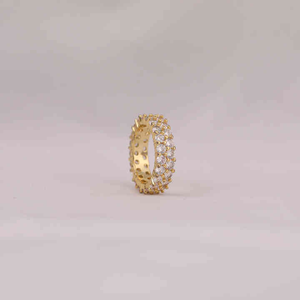 แหวนเพชรทรงกลมสองแถวแบบเต็มวง ฝังเพชรแล็บโกรว์ รักษาสิ่งแวดล้อม แหวนทองคำเหลืองสำหรับเป็นของขวัญ - Product Image 5