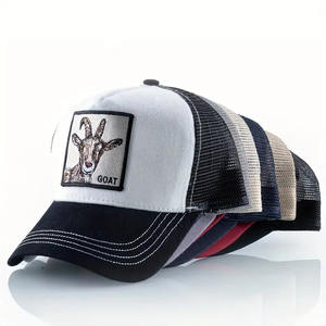 Logotipo <span class=keywords><strong>de</strong></span> impresión personalizado Unisex Adulto Trucker Mesh Back Caps Pesca Ajustable Cabra Animal Tejido Patch Cap Classic Sport Hats Negro - Product Image 3