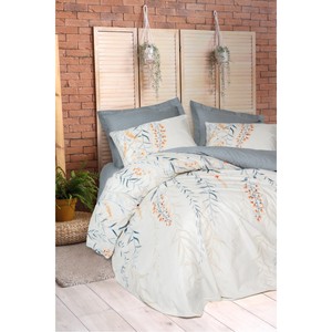 Hiedra Indigo Luxury Satin Duvet Cover <b>Set</b> Cotton Box Model with Floral Pattern King Twin Sizes 4 Piece Bed & <b>Comforter</b> <b>Set</b> - Product Image 1