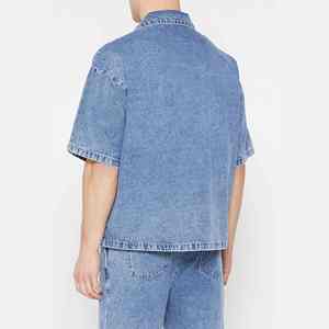 Camiseta Casual Vintage de Estilo Urbano para Hombre, Corte Holgado, Oversize, de Algodón y Mezclilla, con Botones, Estilo Western, Antiarrugas, Talla Adulto, Verano - Product Image 4