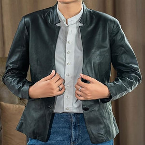 Veste en cuir PU pour homme, style vintage décontracté, haute qualité, vente chaude, pour motard, coupe ajustée, fermeture éclair, unie, lavée - Product Image 3