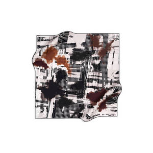 Black and White Polyester Square Scarf with Brush Pattern - Product Image 1