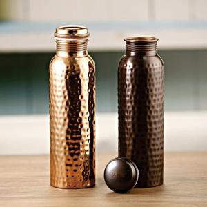 Hammered Design 100% Pure <b>Copper</b> <b>Water</b> <b>Bottle</b> with Set of 2 Ayurvedic Health Benefits and Leak Proof Lid Pure <b>Copper</b> <b>Bottles</b> - Product Image 1