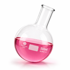 Fiole à fond rond de 500 ml avec col étroit et bord perlé, verrerie de laboratoire de qualité supérieure - Product Image 2