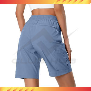 Pantalones cortos deportivos de cintura alta para Yoga para mujer, informales, transpirables, de secado rápido, con bolsillos y cremallera de LICRA/nailon - Product Image 5