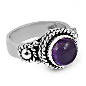 Boucles d'oreilles fines en argent 925 pour femmes, bijoux en pierre précieuse améthyste, bague - Product Image 3