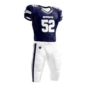 ชุดเสื้อฟุตบอลอเมริกันสำหรับผู้ใหญ่แบบกำหนดเอง ขายส่ง แบบพิมพ์ลายซับลิเมชั่น แขนสั้น ผ้าโพลีเอสเตอร์ 100% ชุดฝึกซ้อม - Product Image 1