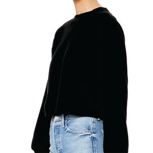 Bound Neck 52% Airlume Combed and Ring Spun Cotton 48% Poly Fleece <b>Black</b> Womens Raglan Sleeve Pullover Fleece Crop Sweater - Product Image 5