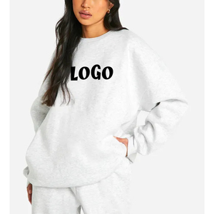 Venta al por mayor de calidad de gran tamaño gris jaspeado sudadera de las mujeres por encargo con capucha de cuello redondo de lana para la temporada de invierno - Product Image 1