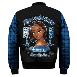 Chaqueta de Satén Azul y Blanca Zeta Phi Beta para Mujer, Ropa Griega de Hermandad, Bordado de Escudo ZPB 1920, Prenda Exterior Universitaria Premium - Product Image 2