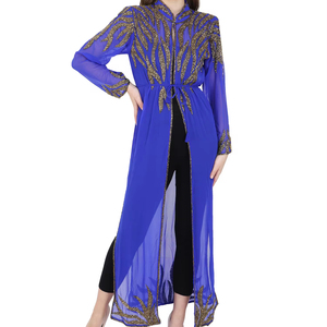 Dubai Modest Abaya Kaftan para mujeres turco musulmán fiesta desgaste con frente abierto Kimono vestido transpirable Anti-Pilling para vacaciones - Product Image 1
