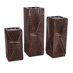 Portavelas de pilar de madera de mango puro tallado a mano marrón, candelabro de madera decorativo rústico para el hogar, mesa, decoración festiva - Product Image 4