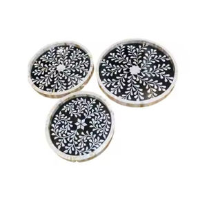 Vaisselle de forme ronde créative ensemble de 2 plateaux de service en bois moderne avec plateau de service en nacre à bon prix - Product Image 2