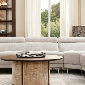 Table centrale moderne ronde en rotin pour la maison, le salon et le bureau Table basse décorative en bois de manguier avec finition noyer - Product Image 2