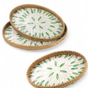 Plateau de service moderne en rotin et nacre pour servir les aliments, la salle à manger, la cuisine et l'exposition de table - Product Image 1