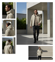 Veste de safari épaisse pour homme |   Coupe-vent décontracté d'été à capuche, col montant, motif lettres, imperméable, anti-UV, coupe ajustée, style vintage