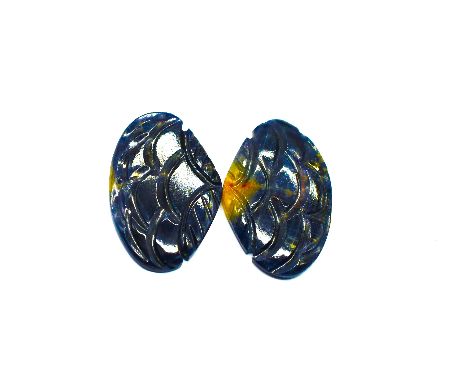 Blue Sapphire Carvings Pair Sapphire Carved Crystal Natural Gemstone Loose Gemstone Pairs Earring & Jewelry Makings.
