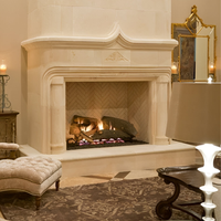 Chimenea de Pared Estilo Art Deco en Piedra Beige, Ecológica, Hecha a Mano, Multifuncional, Decoración para Sala de Estar Interior