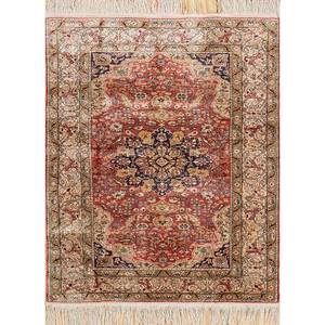 Alfombras de Seda Anudadas a Mano Gulmarg, Diseño de Medallón Rojo Naranja, Nuevo Parche Rectangular Tipo Rompecabezas para Sala de Estar, Alfombra para el Hogar -Pae-4873 - Product Image 1