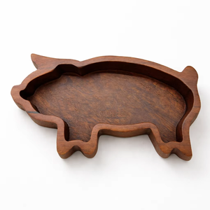 Decoración Navideña para el Hogar y Jardín, Portavelas de Madera de Mango con Forma de Cerdo, Hecho a Mano por Artesanos Indios, Ecológico - Product Image 1