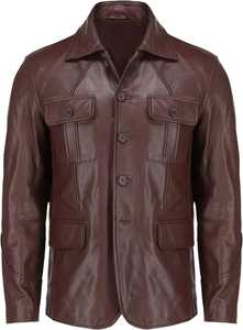 Chaqueta de cuero de piel de cordero para hombre abrigo informal cuello extendido estilo clásico Bonds a la venta - Product Image 4