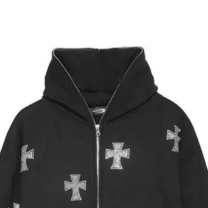 Sweat à capuche personnalisé 100% coton poids lourd visage complet surdimensionné avec fermeture éclair strass fabricant de sweat à capuche avec impression bouffante 3d pour hommes - Product Image 3