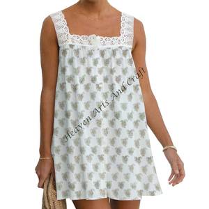 Top en dentelle à volants en coton 100% imprimé en bloc, mode de créateur, tops en dentelle pour femmes, entièrement ajouré, sans manches, tops en dentelle pour filles, usage quotidien - Product Image 5