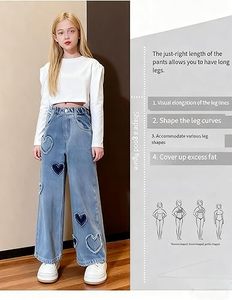 Jeans de Mezclilla para Niñas, Cintura Alta, Pierna Ancha, Parche de Corazón, Estilo Y2K, Corte Holgado, Pantalones Casuales para Niños, Tallas XS-XL - Product Image 2