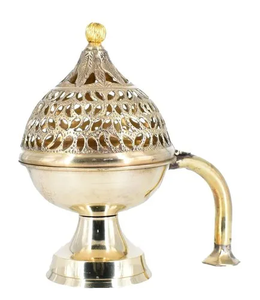 Quemador de Incienso de Latón Puro de Alta Calidad con Grabado y Acabado Pulido, Quemador de Lobán Tradicional de Latón Vintage para Decoración del Hogar - Product Image 1