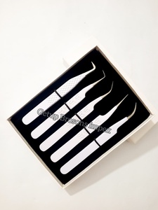 Pince à épiler pour extensions de cils de haute qualité, différents styles, revêtement en poudre blanche avec impression papillon, logo personnalisé, instrument de beauté - Product Image 4