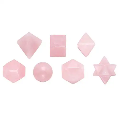 Conjunto de 5 piezas de sólidos platónicos de cuarzo rosa, cristal curativo, Geometría Sagrada, venta al por mayor de piedras de Chakra usadas