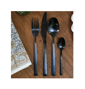 Cuchara de postre de acero con espejo personalizada negro mate 4 piezas artesanías mejor diseñador vajilla cuchara gran oferta - Product Image 1