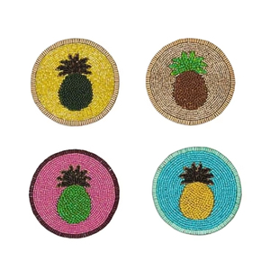 Ensemble de 4 pièces en forme d'ananas perlé élégant de qualité supérieure Fabriqué à la main Art de luxe Inde Broderie Dessous de verre Cuteness Table Thé Promotions - Product Image 1