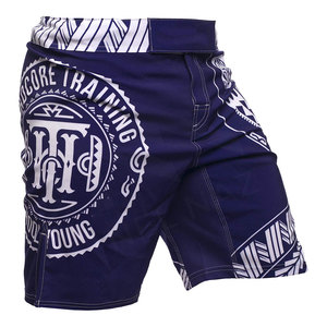 Pantalones cortos MMA elásticos en 4 direcciones con estampado personalizado al por mayor en poliéster con banda elástica en la cintura pantalones cortos de lucha con abertura curva para gimnasio - Product Image 3