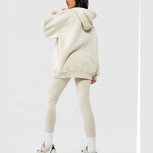 Sudaderas con capucha de algodón de lana holgada de alta calidad para mujer, conjunto de pantalones de chándal y Sudadera con capucha de dos piezas de gran tamaño personalizado para mujer - Product Image 3