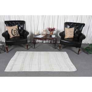 Tapis vintage 3,2 x 5,8 pieds, tapis d'inspiration turque, tapis rayé blanc et gris - Product Image 2