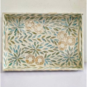 Plateau de service à chocolat en bois vadrouille de forme ronde admirable plateau en nacre de qualité supérieure pour le Ramadan utilisé par Indian Metal World - Product Image 3