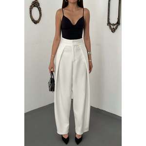 Pantaloni in Raso Plissettato Color Crema da <span class=keywords><strong>Donna</strong></span> <span class=keywords><strong>Elisa</strong></span> Fashion - Ecru - Product Image 3
