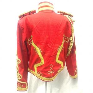 Chaqueta de húsar de lana roja hecha a mano, abrigo Steampunk con traje rojo verde oliva, uniforme ceremonial trenzado dorado hecho de algodón - Product Image 6