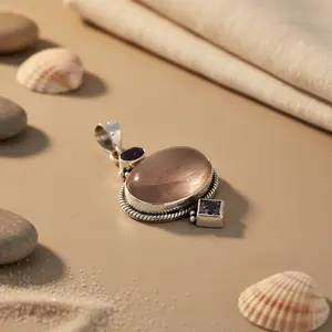 Colgante de Plata 925 con Baño de Rodio y Oro Rosa, con Cuarzo Ahumado, Hecho a Mano, para Mujer - Product Image 1