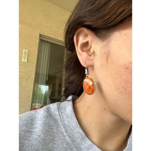 Navajo 14k Gold 18k Gold Plated Drop <b>Earrings</b> Apple Coral & Sterling <b>Silver</b> Dangle with Pearl and Diamond for Weddings - Product Image 2