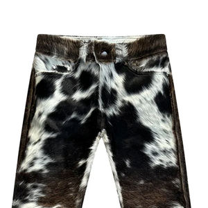 Pantalon d'hiver décontracté en cuir de vachette fait à la main pour femmes taille basse plat devant droit élégant méthode de tissage non tissé de vache - Product Image 2