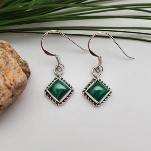 925 <b>Solid</b> <b>Silver</b> Classical <b>Earrings</b> Jewelry For Women 925 Sterling <b>Silver</b> Malachite Gemstone Boho Style Handmade <b>Earrings</b> Gift - Product Image 2