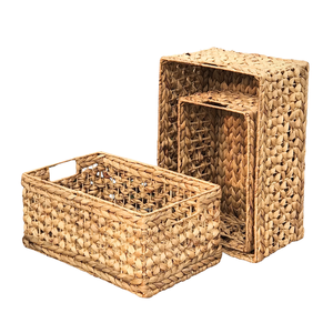 Cesta de Almacenamiento Artesanal Tejida a Mano con Jacinto de Agua, Diseño Rectangular Abierto, Organizador de Fibra Natural para Decoración del Hogar, de Vietnam - Product Image 1