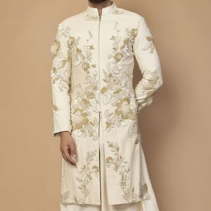 2025 @ Vestido de pantalón Sherwani y Dhoti con estilo personalizado para hombre con cuentas de cristal adornadas, Dabka, trabajo de bordado de perlas - Product Image 1