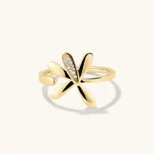 14K Geel Goud Gevuld Geperst Bloem Pave Diamant Wrap Ring Merk Ontwerper Luxe Sieraden