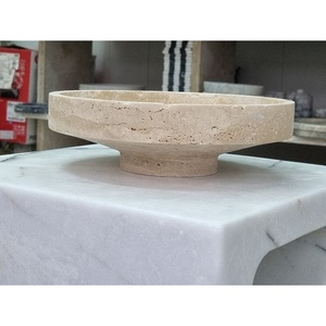 Plateau de service rectangulaire en marbre naturel beige travertin, style Art déco Wabi-Sabi moderne, décoration intérieure - Product Image 2