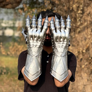 El Mejor Disfraz de Halloween, Juego de Cosplay, Guanteletes Medievales de Caballero Gótico, Par de Guantes de Metal Grabado Pulido Plateado - Product Image 5